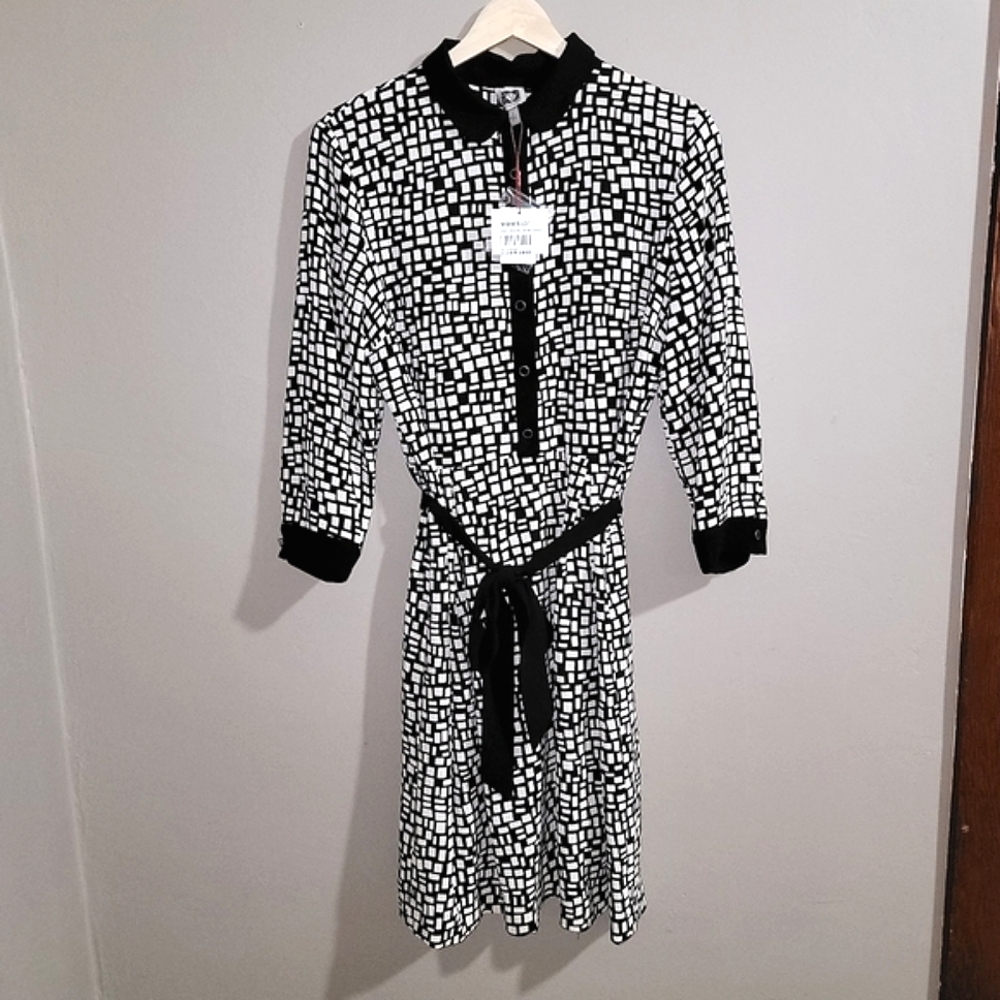 Anne Klein Black and White Midi Dress NWT!